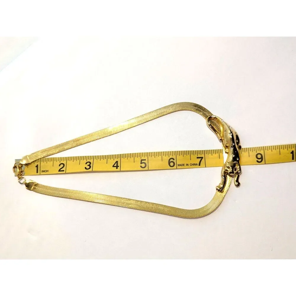 Leopard Panther Rhinestone Gold Tone Necklace - Picture 7 of 12